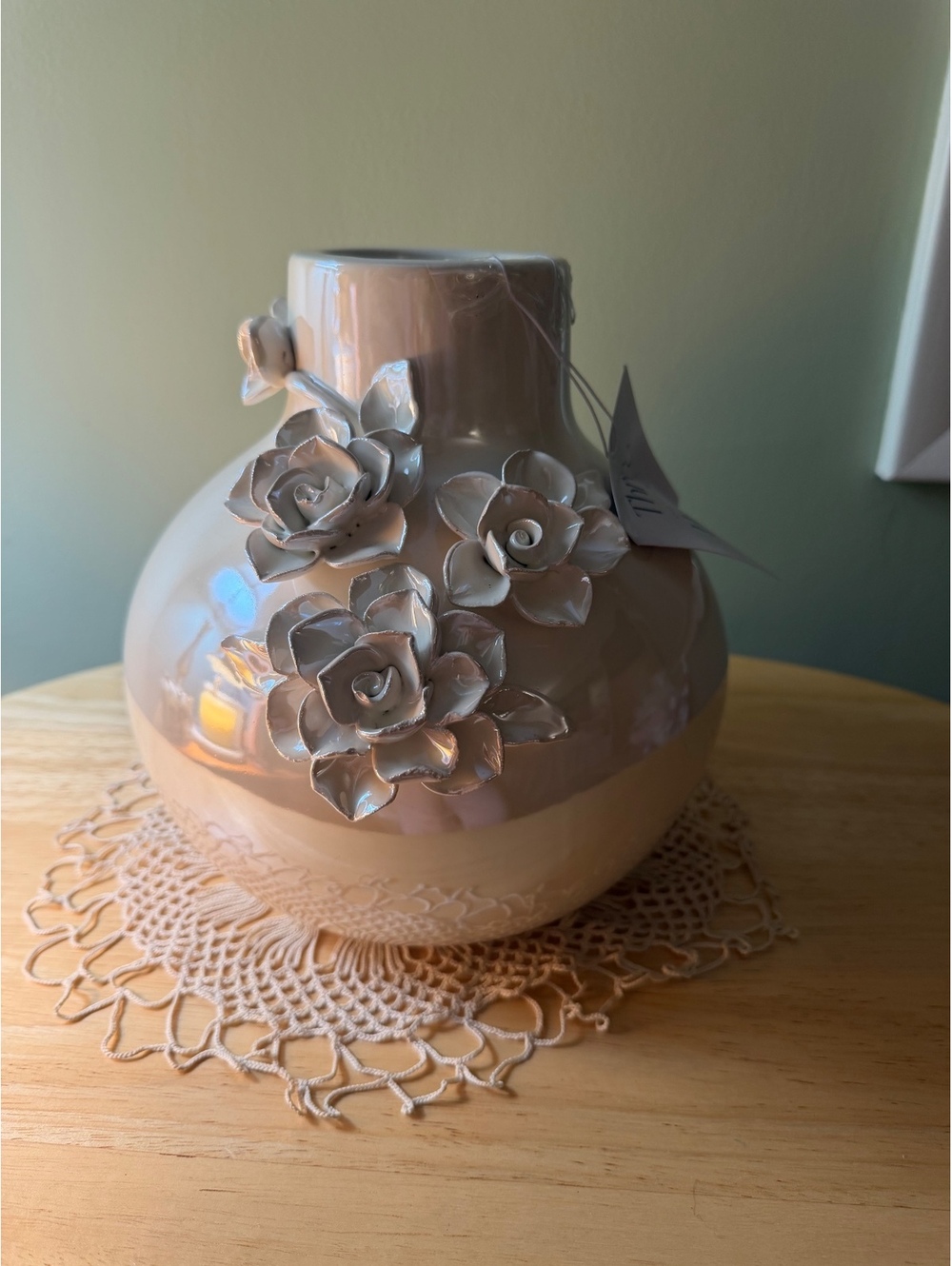 Three Hands Ceramic Vase with 3D Floral Decoration